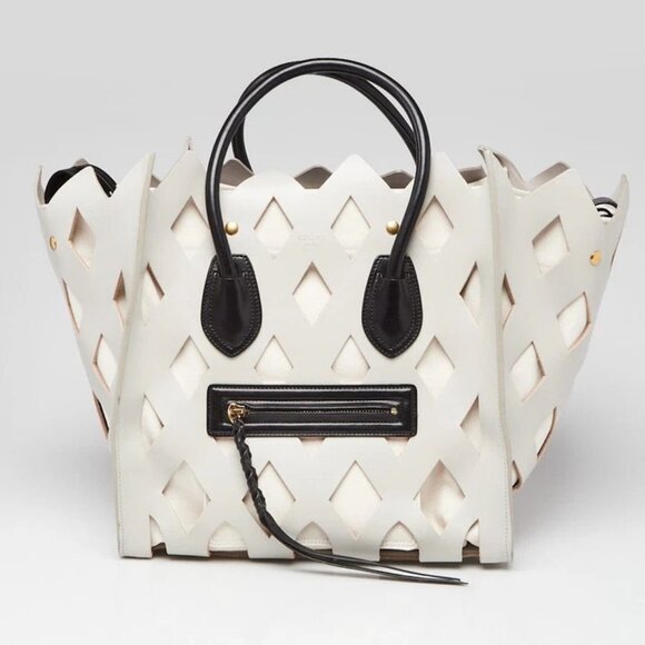 Celine Pale Grey Calfskin Leather Medium Cutout Phantom Luggage Tote Bag - Picture 2 of 12